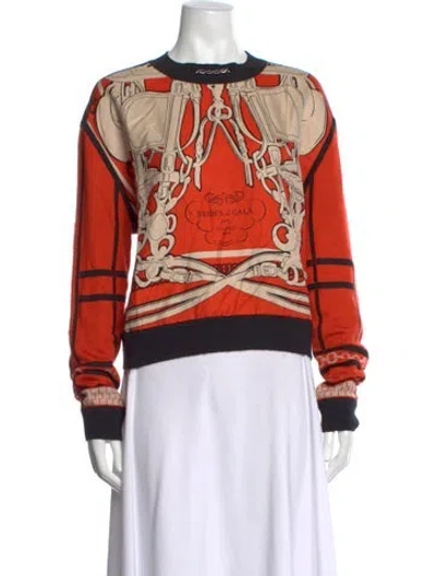 Pre-owned Hermes Graphic Print Crew Neck Sweatshirt In Orange
