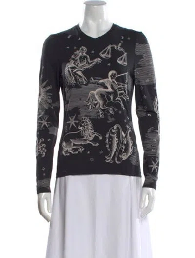 Pre-owned Hermes Graphic Print Crew Neck Top In Black