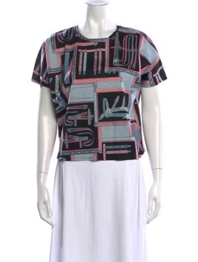 Pre-owned Hermes Graphic Print Crew Neck Top In Black