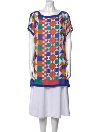 Pre-owned Hermes Graphic Print Crew Neck Top In Blue