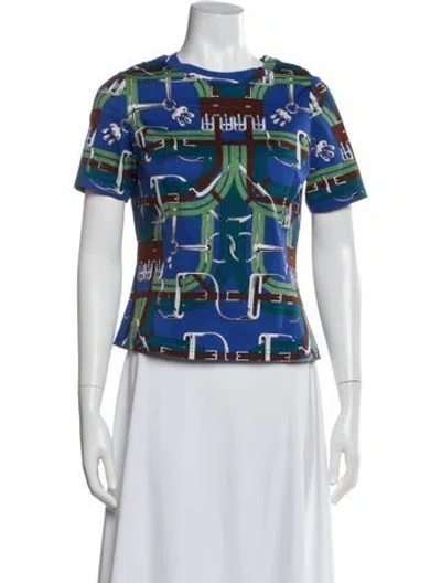 Pre-owned Hermes Graphic Print Crew Neck Top In Blue
