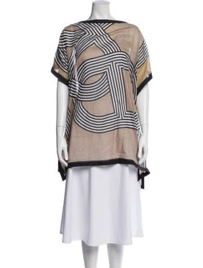 Pre-owned Hermes Graphic Print Crew Neck Top In Neutral