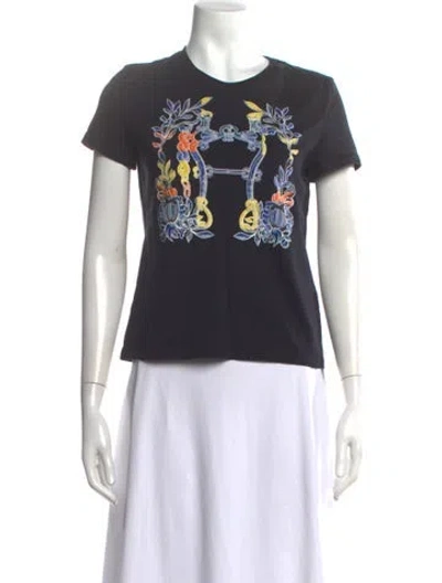 Pre-owned Hermes Graphic Print Crew Neck T-shirt In Black
