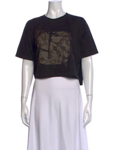 Pre-owned Hermes Graphic Print Crew Neck T-shirt In Black