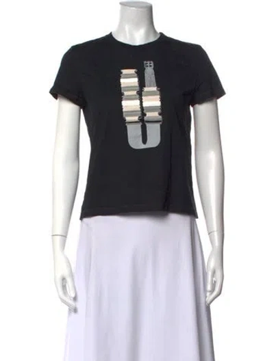 Pre-owned Hermes Graphic Print Crew Neck T-shirt In Black
