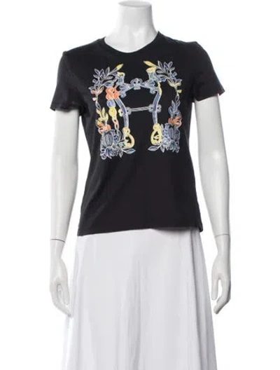 Pre-owned Hermes Graphic Print Crew Neck T-shirt In Black