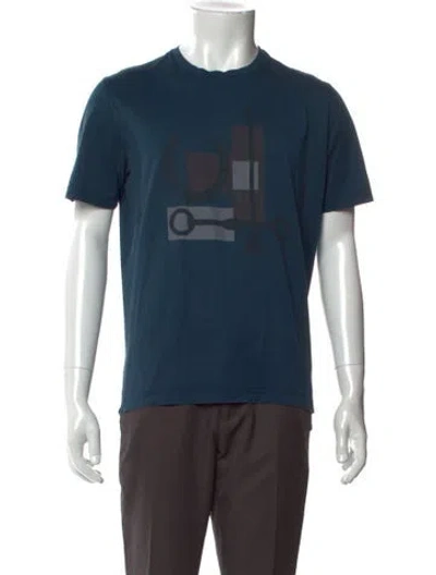 Pre-owned Hermes Graphic Print Crew Neck T-shirt In Blue