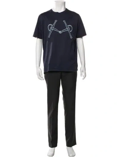 Pre-owned Hermes Graphic Print Crew Neck T-shirt In Blue