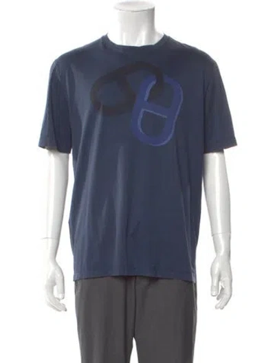 Pre-owned Hermes Graphic Print Crew Neck T-shirt In Blue