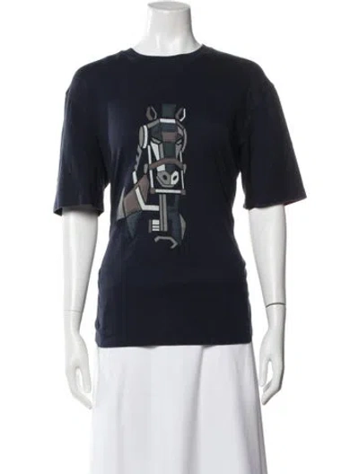 Pre-owned Hermes Graphic Print Crew Neck T-shirt In Blue