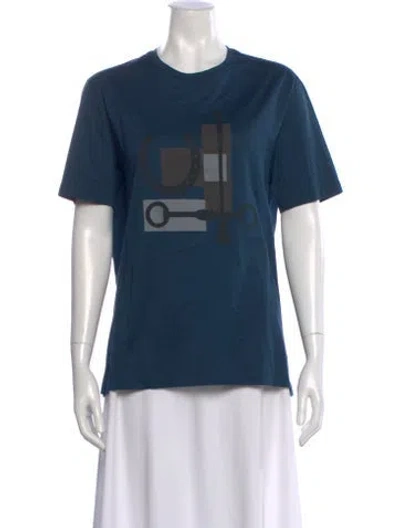 Pre-owned Hermes Graphic Print Crew Neck T-shirt In Blue