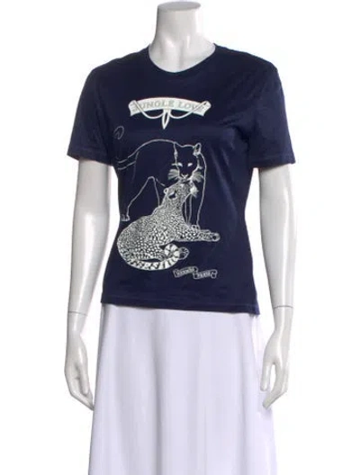 Pre-owned Hermes Graphic Print Crew Neck T-shirt In Blue