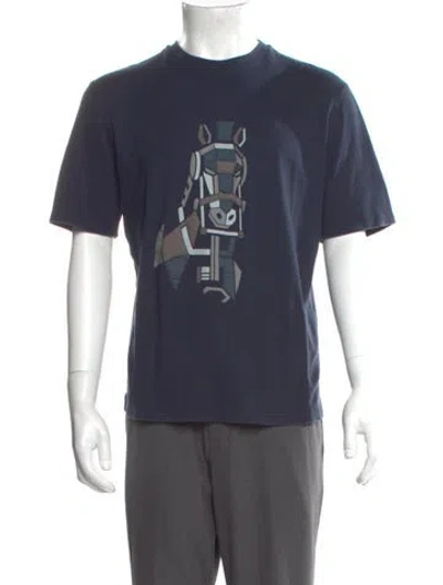 Pre-owned Hermes Graphic Print Crew Neck T-shirt In Blue