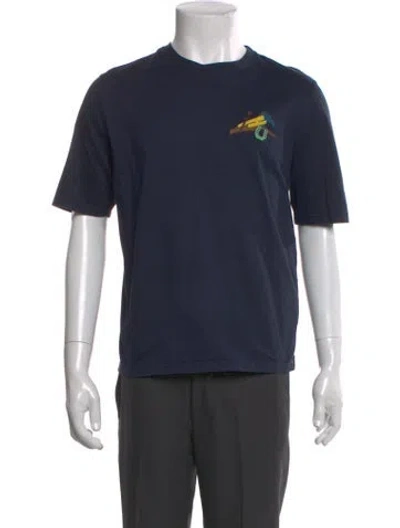 Pre-owned Hermes Graphic Print Crew Neck T-shirt In Blue