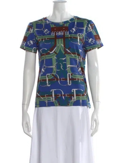 Pre-owned Hermes Graphic Print Crew Neck T-shirt In Blue