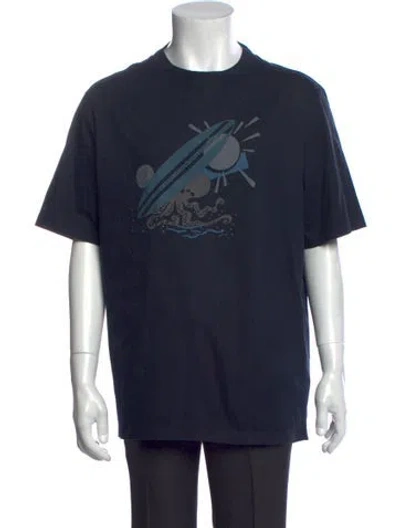 Pre-owned Hermes Graphic Print Crew Neck T-shirt In Blue