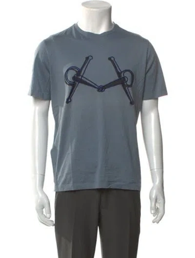 Pre-owned Hermes Graphic Print Crew Neck T-shirt In Blue