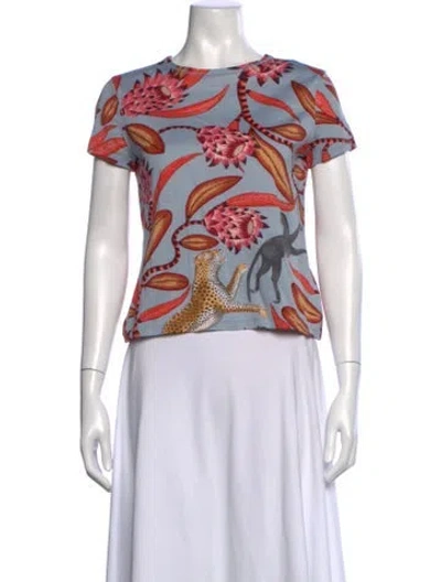 Pre-owned Hermes Graphic Print Crew Neck T-shirt In Blue