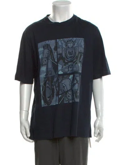 Pre-owned Hermes Graphic Print Crew Neck T-shirt In Blue