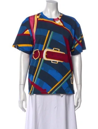 Pre-owned Hermes Graphic Print Crew Neck T-shirt In Blue