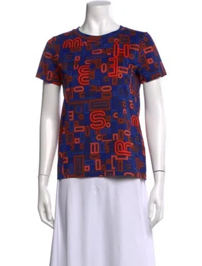 Pre-owned Hermes Graphic Print Crew Neck T-shirt In Blue