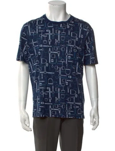 Pre-owned Hermes Graphic Print Crew Neck T-shirt In Blue