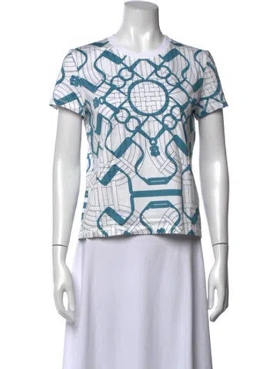Pre-owned Hermes Graphic Print Crew Neck T-shirt In Blue/neutrals