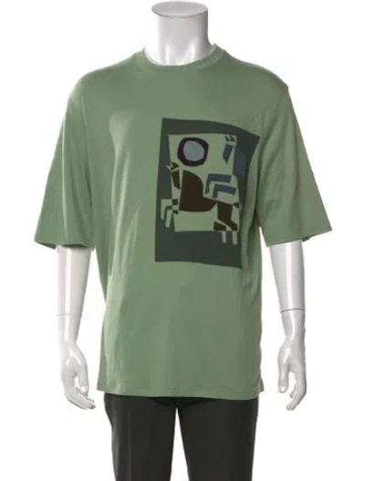 Pre-owned Hermes Graphic Print Crew Neck T-shirt In Green