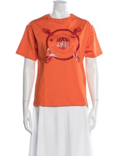 Pre-owned Hermes Graphic Print Crew Neck T-shirt In Orange