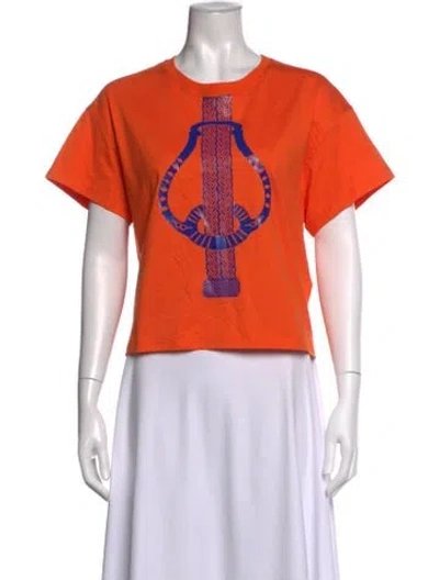 Pre-owned Hermes Graphic Print Crew Neck T-shirt In Orange