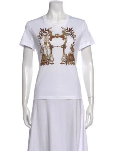 Pre-owned Hermes Graphic Print Crew Neck T-shirt In White