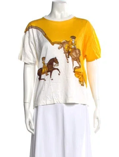 Pre-owned Hermes Graphic Print Crew Neck T-shirt In Yellow