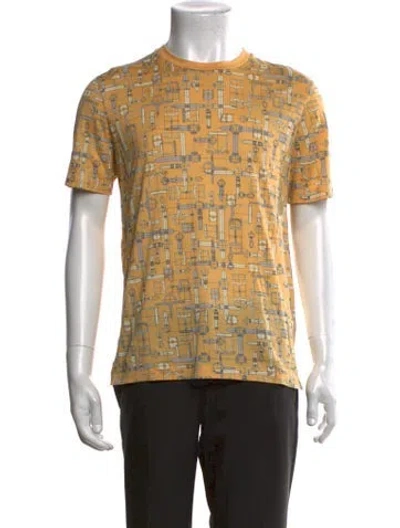 Pre-owned Hermes Graphic Print Crew Neck T-shirt In Yellow
