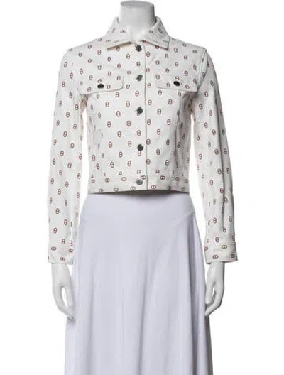 Pre-owned Hermes Graphic Print Denim Jacket In White