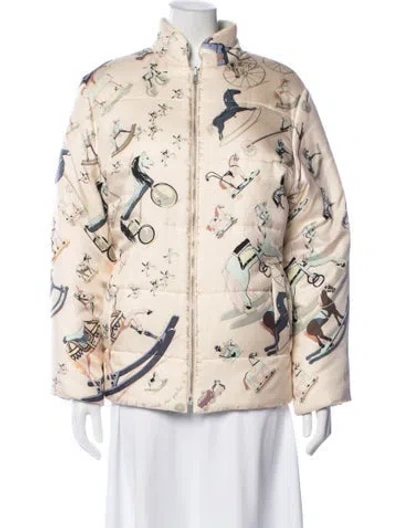 Pre-owned Hermes Graphic Print Down Jacket In Neutral