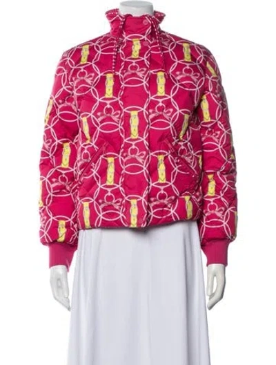 Pre-owned Hermes Graphic Print Down Jacket In Pink