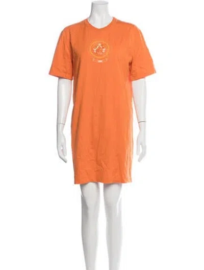 Pre-owned Hermes Graphic Print Knee-length Dress In Orange