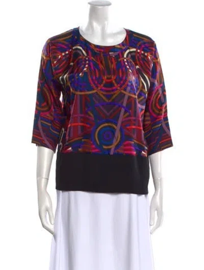 Pre-owned Hermes Graphic Print Long Sleeve Silk T-shirt In Purple