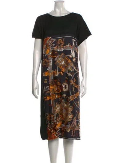 Pre-owned Hermes Graphic Print Midi Length Dress In Black