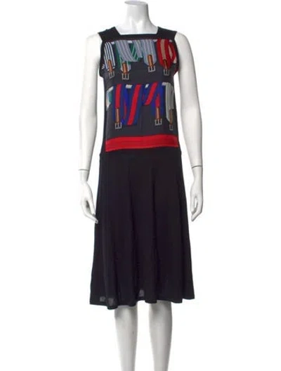 Pre-owned Hermes Graphic Print Midi Length Dress In Black