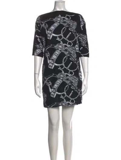 Pre-owned Hermes Graphic Print Mini Dress In Black