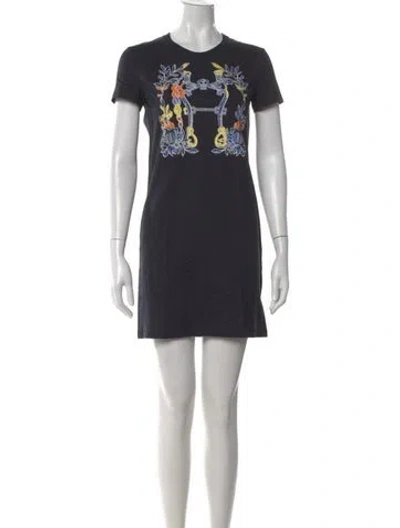 Pre-owned Hermes Graphic Print Mini Dress In Blue