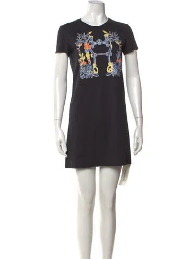 Pre-owned Hermes Graphic Print Mini Dress In Blue