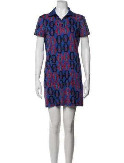 Pre-owned Hermes Graphic Print Mini Dress In Blue