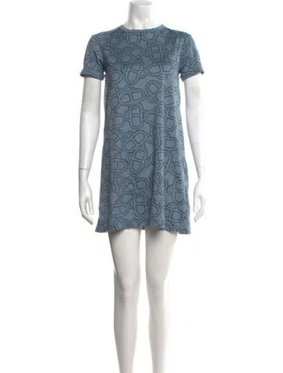 Pre-owned Hermes Graphic Print Mini Dress In Blue