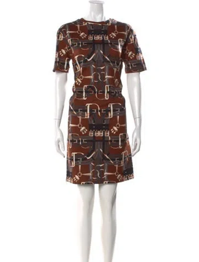 Pre-owned Hermes Graphic Print Mini Dress In Brown