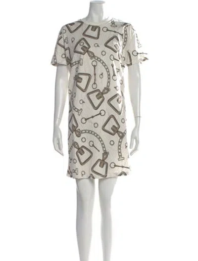 Pre-owned Hermes Graphic Print Mini Dress In Neutral