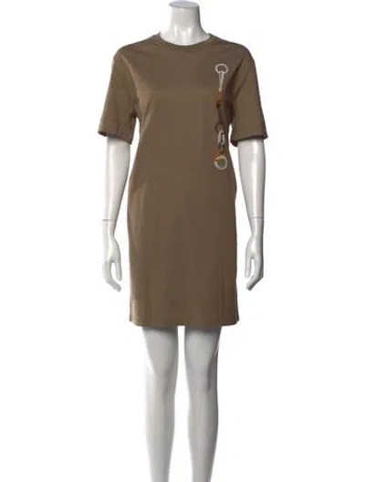 Pre-owned Hermes Graphic Print Mini Dress In Neutral