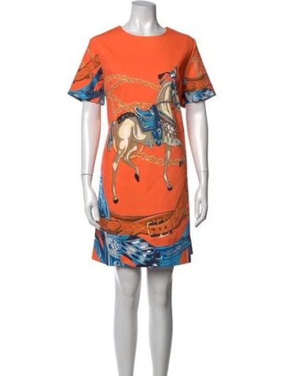 Pre-owned Hermes Graphic Print Mini Dress In Orange