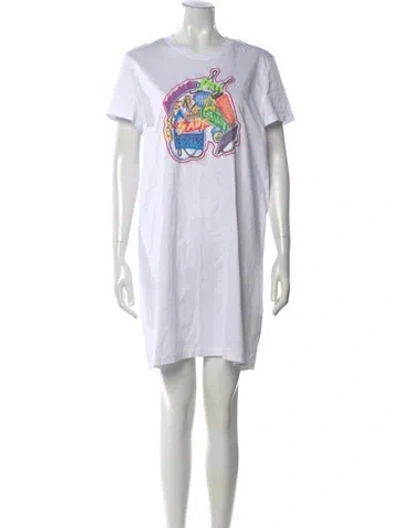 Pre-owned Hermes Graphic Print Mini Dress In White